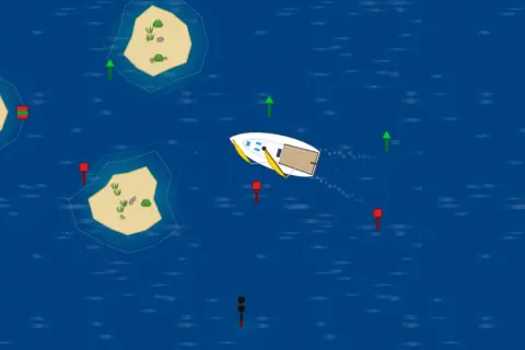 Navigazione in un sistema IALA: una barca a vela passa tra isole e boe verdi e rosse.