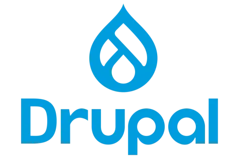 Logo bleu de Drupal, système de gestion de contenu, souvent utilisé avec Docker pour le développement.
