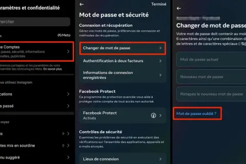 Paramètres pour changer de mot de passe et récupérer un compte. Aide pour comment supprimer un compte Insta.