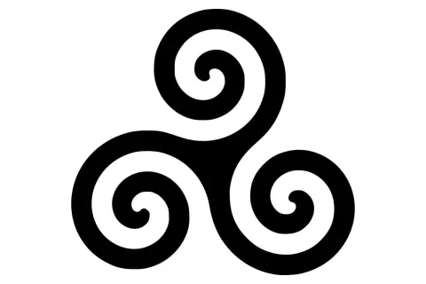 Czarny triskelion na białym tle. Symbol ten często pojawia się jako triskelion tatuaż znaczenie, symbolizując życie, śmierć i odrodzenie.