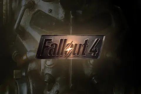 Logo Fallout 4 na tle pancerza. Sprawdź, czy Twój sprzęt spełnia fallout 4 wymagania, by przetrwać w postapokaliptycznym świecie.