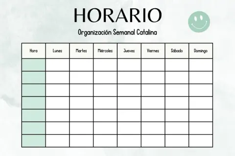 Calendario semanal por horas para la organización de Catalina.