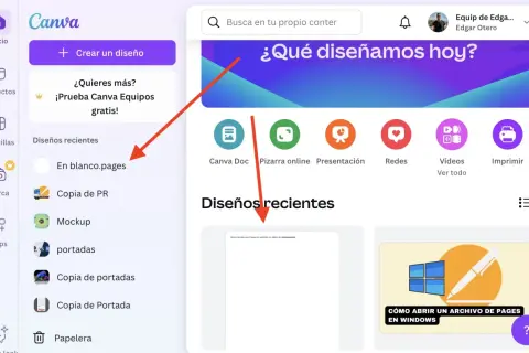 Diseño reciente en Canva: "Cómo abrir un archivo de Pages en Windows".