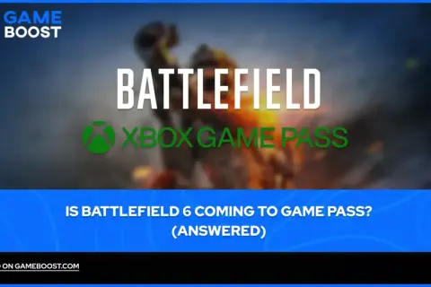 Grafika z napisem "Battlefield" i logo Xbox Game Pass. Czy Battlefield 6 trafi do Game Pass? Odpowiedź na GameBoost.com.