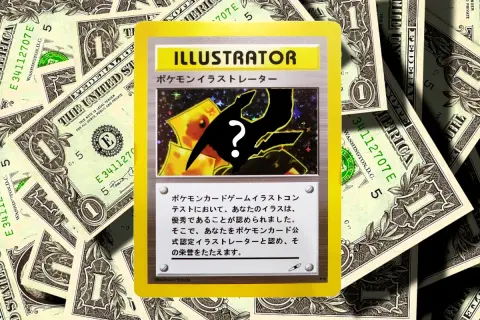 Karta Pokémon "Illustrator" na tle dolarów. Zastanawiasz się, ile kosztuje najdroższa karta Pokémon?