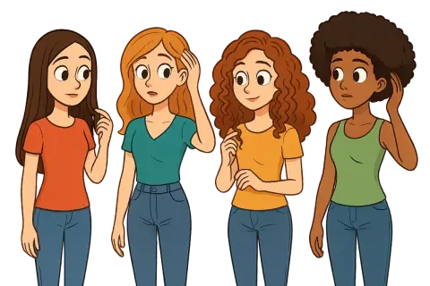 Cuatro chicas con diferentes tipos de cabello: liso, ondulado, rizado y afro. ¿Cómo saber qué tipo de pelo tengo? Test.