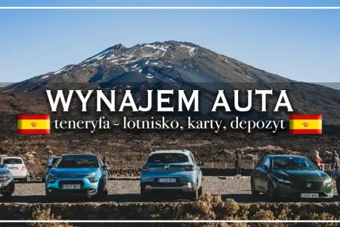 Tanie teneryfa wynajem samochodu bez depozytu. Kilka aut na tle wulkanu. Idealne na wakacje!