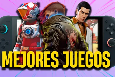 Personajes de videojuegos icónicos emergen de una Nintendo Switch, mostrando los mejores juegos.