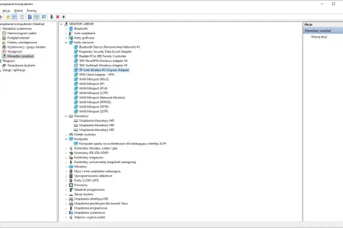 Menedżer urządzeń pokazuje TP-Link Wireless PCI Express Adapter. Znajdź darmowy program do aktualizacji sterowników, aby zapewnić płynne działanie sieci.