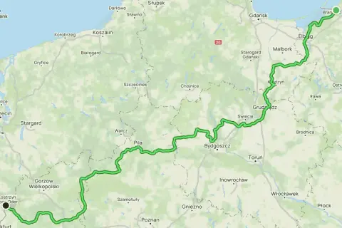 Trasa rowerowa R1 biegnie przez Polskę, od Świnoujścia, przez Bydgoszcz, aż po Braniewo.