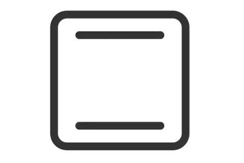 Symbol termoobiegu góra dół. Dwie poziome linie wewnątrz prostokąta z zaokrąglonymi rogami, wskazujące na cyrkulację powietrza.