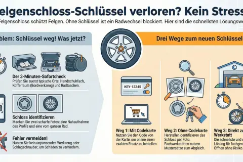Felgenschloss-Schlüssel verloren? Kein Stress! Hier sind drei Wege zum neuen Schlüssel, falls Sie Ihren felgenschloss verloren haben.