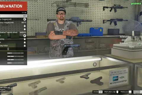 W sklepie Ammu Nation wybierasz pistolet, przeglądasz wszystkie bronie GTA 5, modyfikacje i akcesoria.
