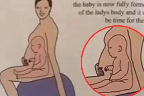 Ilustracja przedstawia Ewę Błachnio w ciąży, z widocznym dzieckiem w łonie.