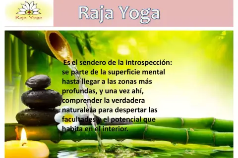 Raja Yoga: el sendero de la introspección. Piedras apiladas, bambú y una vela evocan la paz interior y el despertar de facultades.