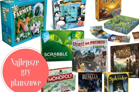 Kolekcja gier planszowych: Super Farmer, Pingwiny na lodzie, Dixit, Scrabble, Wsiąść do pociągu, Monopoly, Robinson Crusoe, Rebelia, Splendor.