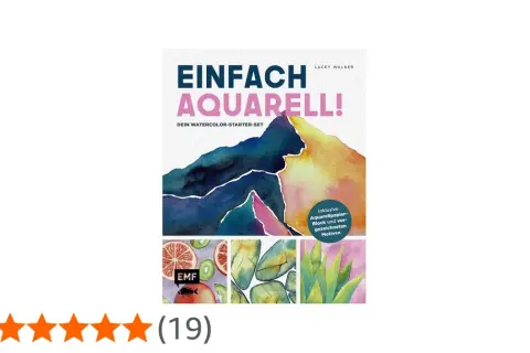 Buchcover "Einfach Aquarell!" mit Berglandschaft und Beispielen für Aquarellmalerei.