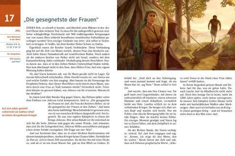 Jael, eine Frau aus der Bibel, schlägt den feindlichen Heerführer Sisera mit einem Zeltpflock.