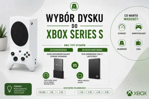 Wybór dysku do Xbox Series S: karta Seagate Storage Expansion vs dysk zewnętrzny USB 3.1. Porównanie pojemności i szybkości.