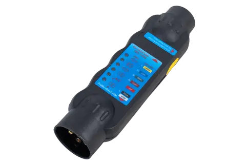 Testeur de prise remorque 7 broches, utile pour diagnostiquer un problème de connexion. Indique les fonctions des feux.