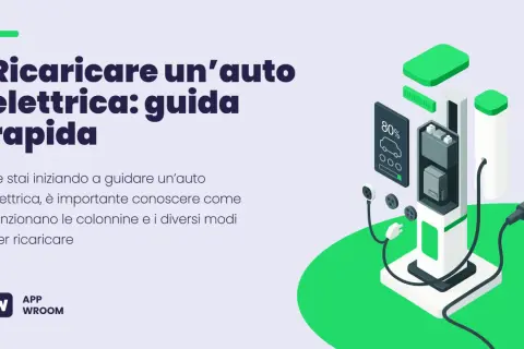 Colonnina per ricarica auto elettrica con cavo e spina. Guida rapida per la ricarica.