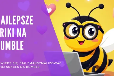 Urocza pszczółka w okularach korzysta z laptopa, by poznać najlepsze triki na bumble. Dowiedz się, jak zmaksymalizować swój sukces na bumble!