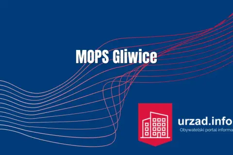 MOPS Gliwice - ośrodek pomocy społecznej w Gliwicach. Grafika z budynkiem i napisem "urzad.info.pl".
