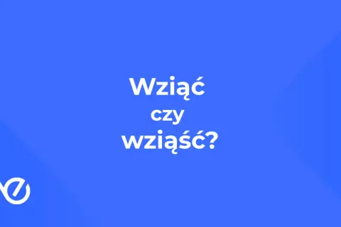 Wziąć czy wziąść? Dylemat językowy na niebieskim tle z logo.