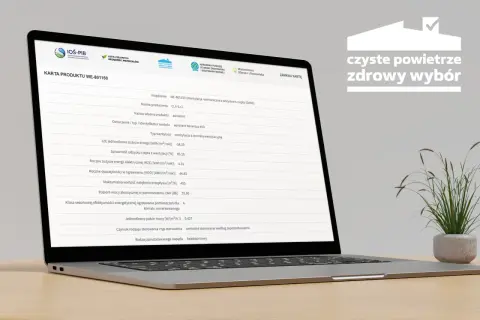 Karta produktu WE-801150 z danymi o wentylacji, wskazująca na możliwość uzyskania dotacji na ekologiczne rozwiązania.
