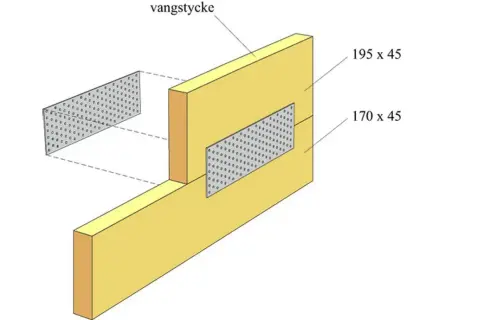 Detaljerad illustration av hur man kan bygga trappa utan vangstycke med hjälp av metallplåtar och träreglar.