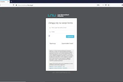 Strona logowania do serwisu edukacyjnego Liga Niezwykłych Umysłów. Wpisz login i hasło, by rozpocząć naukę.