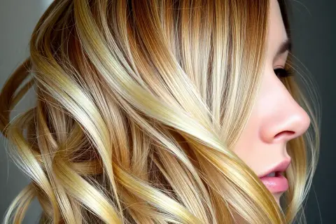 Piękne, falowane blond włosy z refleksami. Zastanawiasz się, jak często można nakładać toner na włosy, by utrzymać ten efekt?