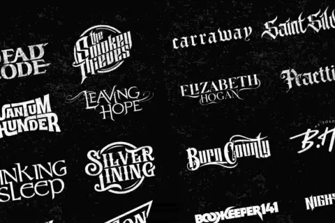 A collage of band logos, showcasing diverse typography styles for inspiration on how to make a band logo.