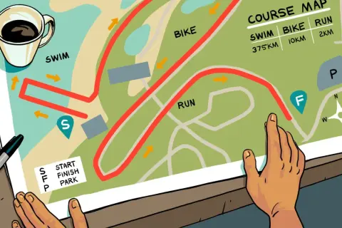 Course map showing swim, bike, and run routes with distances, perfect for beginner triathlon distances.
