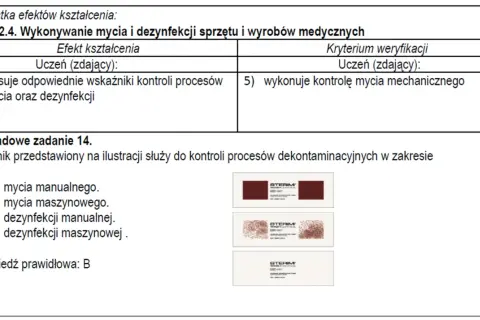 Dokumentacja kwalifikacji w zawodzie technik sterylizacji medycznej. Zadanie testowe z kontrolą mycia maszynowego.