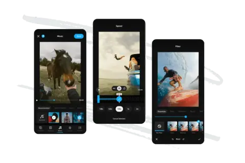 Edytuj swoje filmy z GoPro, dodając muzykę, zmieniając prędkość i filtry. Aplikacja GoPro ułatwia tworzenie dynamicznych klipów.