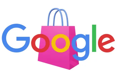 Logo Google z różową torbą na zakupy. Dowiedz się, jak dodać swoje produkty do Google Zakupy.