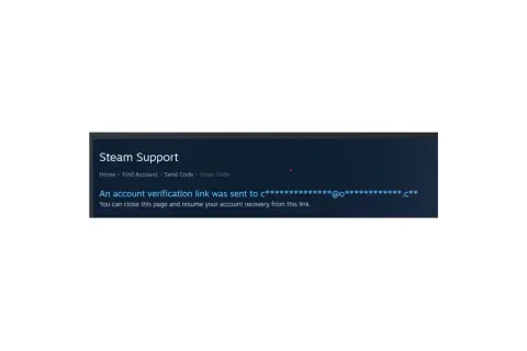 Strona wsparcia Steam: wysłano link weryfikacyjny na email.