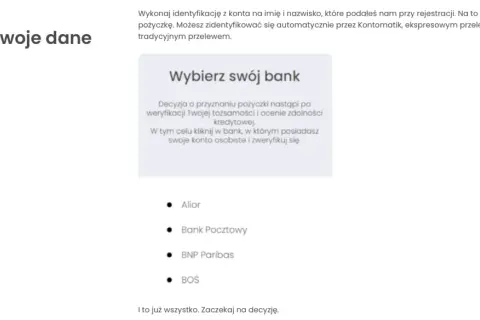 Krok 3: Potwierdź swoje dane. Wybierz swój bank do weryfikacji tożsamości i oceny zdolności kredytowej. Czy Vivigo sprawdza BIK? Tak, weryfikacja odbywa się przez bank.