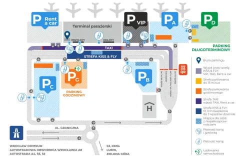 Mapa lotniska Wrocław: parkingi VIP, godzinowe, długoterminowe, Kiss & Fly. Znajdź darmowy parking lotnisko Wrocław.