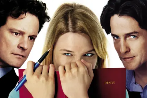 Colin Firth, Renée Zellweger und Hugh Grant in einer Szene, die an Filme und Serien von Colin Firth erinnert.