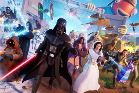 Darth Vader, Leia, Chewbacca i inni bohaterowie Gwiezdnych Wojen walczą w świecie Fortnite, który powstał w 2017 roku.