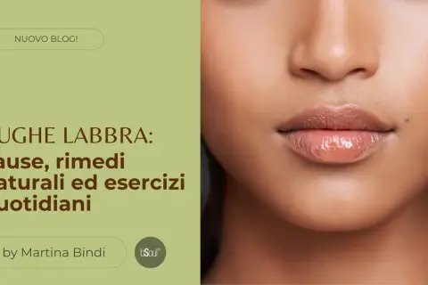 Primo piano di labbra lucide, con un focus sulle sottili rughe intorno alla bocca. Articolo su cause e rimedi.