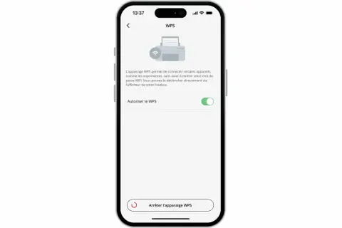Écran d'un smartphone affichant les paramètres WPS. L'appairage WPS permet de connecter des appareils sans mot de passe WiFi.