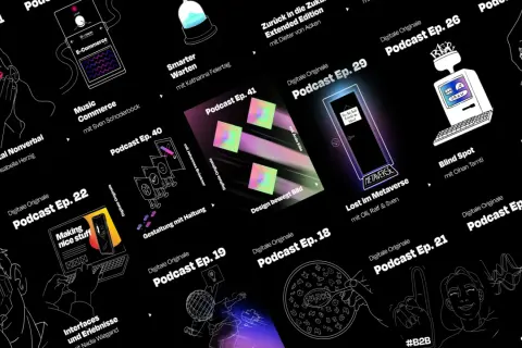 Illustrationen zu kritische medien, Podcasts und digitale Themen wie Metaverse, E-Commerce und Design.