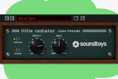 Soundtoys' "little radiator" preamp plugin, featuring "Bit of Grit" and controls for Heat, Mix, Noise, and Bias.