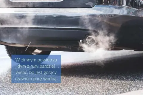 Dym z rury wydechowej samochodu w zimnym powietrzu. Zastanawiasz się, ile można stać na włączonym silniku?