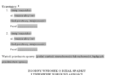 Jak napisać wniosek o dział spadku i zniesienie współwłasności