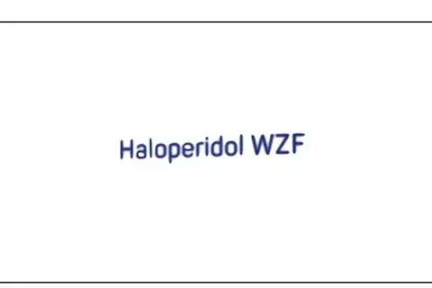 Napis "Haloperidol WZF" na białym tle.