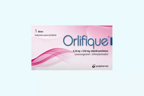 Opakowanie leku Orlifique, zawierające 1 blister z 28 tabletkami powlekanymi.